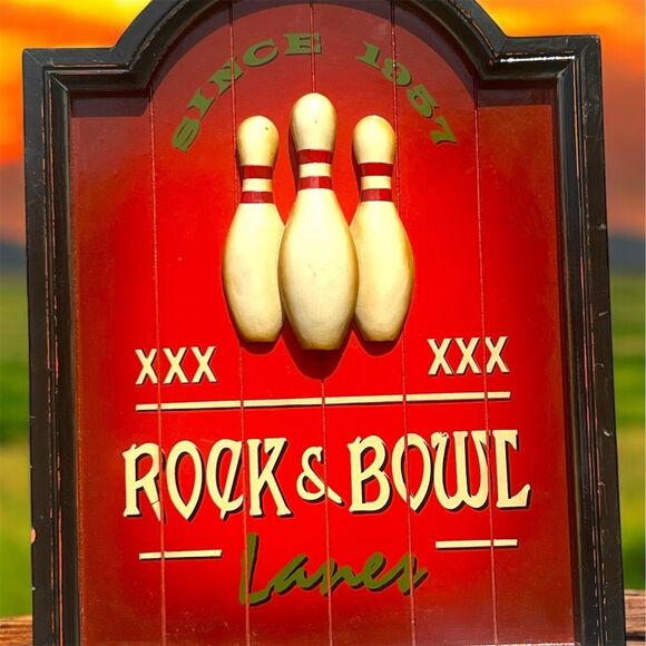 Vintage 2006 Rock & Bowl Lanes 3D Wall Art Plaque Retro Decor for Game Rooms Den - Picture 1 of 4
